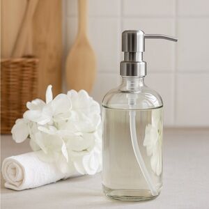 SET OF 2: 16 OZ. GLASS SOAP DISPENSER W/ METAL PUMP (CLEAR GLASS/SILVER …